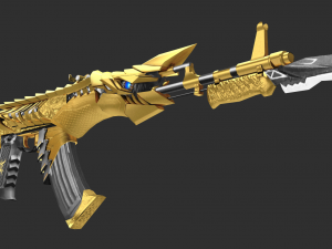Pistol Noble Gold AK47 Handpainted Game Asset 3D Model