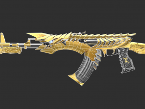 Pistol Noble Gold AK47 Handpainted Game Asset 3D Model