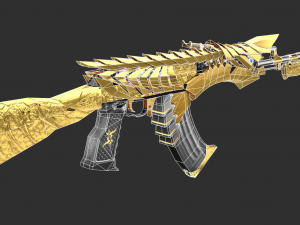 Pistol Noble Gold AK47 Handpainted Game Asset 3D Model