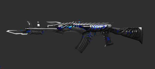 Pistol AK47 Blue Beast Handpainted Game Asset 3D Model .c4d .max .obj .3ds .fbx .stl .blend 