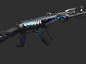 Pistol AK47 Blue Beast Handpainted Game Asset 3D Model