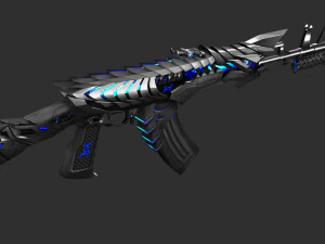 Pistol AK47 Blue Beast Handpainted Game Asset 3D Model