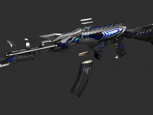 Pistol AK47 Blue Beast Handpainted Game Asset 3D Model