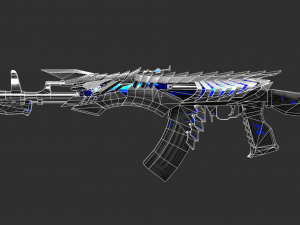 Pistol AK47 Blue Beast Handpainted Game Asset 3D Model