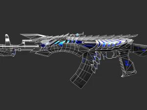Pistol AK47 Blue Beast Handpainted Game Asset 3D Model