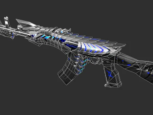 Pistol AK47 Blue Beast Handpainted Game Asset 3D Model