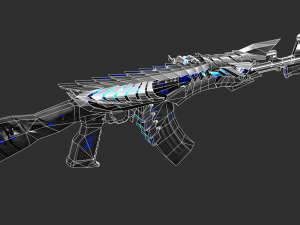 Pistol AK47 Blue Beast Handpainted Game Asset 3D Model