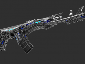 Pistol AK47 Blue Beast Handpainted Game Asset 3D Model