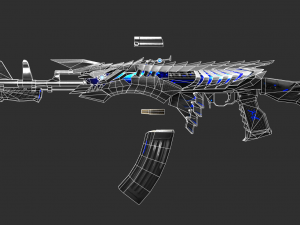 Pistol AK47 Blue Beast Handpainted Game Asset 3D Model