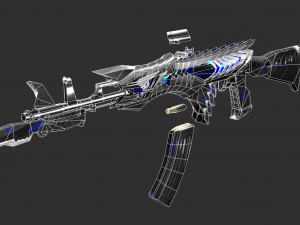 Pistol AK47 Blue Beast Handpainted Game Asset 3D Model