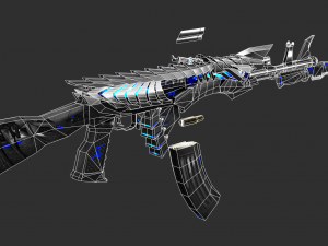 Pistol AK47 Blue Beast Handpainted Game Asset 3D Model