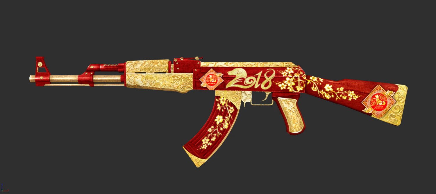 Pistola AK47 Feliz Ano Novo Textura Ativo de Jogo Pintado &agrave; M&atilde;o Modelo 3D .c4d .max .obj .3ds .fbx .stl .blend 