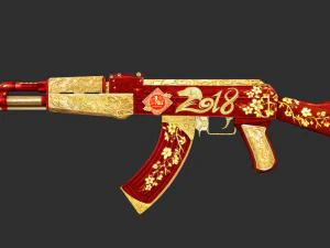 Пистолет АК47 С Новым годом Текстура Раскрашенная вручную Игровой актив 3D Модель