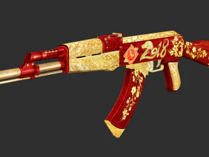 Pistola AK47 Feliz Ano Novo Textura Ativo de Jogo Pintado &agrave; M&atilde;o Modelo 3D