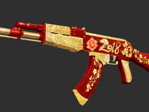 Pistola AK47 Feliz Ano Novo Textura Ativo de Jogo Pintado &agrave; M&atilde;o Modelo 3D