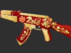 Pistola AK47 Feliz Ano Novo Textura Ativo de Jogo Pintado &agrave; M&atilde;o Modelo 3D