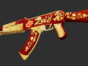 Pistola AK47 Feliz Ano Novo Textura Ativo de Jogo Pintado &agrave; M&atilde;o Modelo 3D