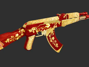 Pistola AK47 Feliz Ano Novo Textura Ativo de Jogo Pintado &agrave; M&atilde;o Modelo 3D