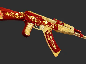 Pistola AK47 Feliz Ano Novo Textura Ativo de Jogo Pintado &agrave; M&atilde;o Modelo 3D