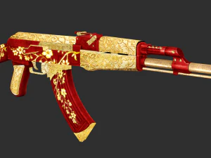 Pistola AK47 Feliz Ano Novo Textura Ativo de Jogo Pintado &agrave; M&atilde;o Modelo 3D