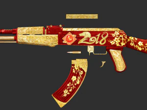 Pistola AK47 Feliz Ano Novo Textura Ativo de Jogo Pintado &agrave; M&atilde;o Modelo 3D