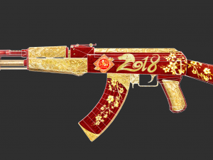 Pistol AK47 Happy New Year Texture Handpainted Game Asset 3D Model