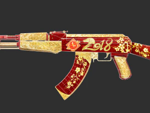 Pistola AK47 Feliz Ano Novo Textura Ativo de Jogo Pintado &agrave; M&atilde;o Modelo 3D