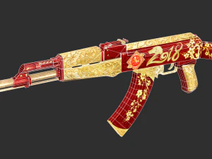 Pistola AK47 Feliz Ano Novo Textura Ativo de Jogo Pintado &agrave; M&atilde;o Modelo 3D