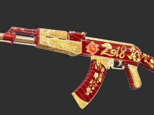 Pistola AK47 Feliz Ano Novo Textura Ativo de Jogo Pintado &agrave; M&atilde;o Modelo 3D