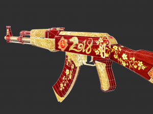 Pistol AK47 Happy New Year Texture Handpainted Game Asset 3D Model