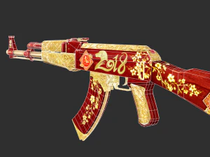Pistola AK47 Feliz Ano Novo Textura Ativo de Jogo Pintado &agrave; M&atilde;o Modelo 3D