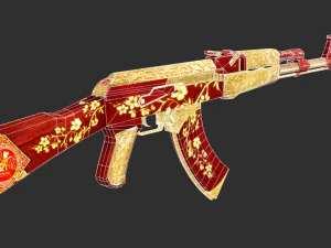 Pistola AK47 Feliz Ano Novo Textura Ativo de Jogo Pintado &agrave; M&atilde;o Modelo 3D