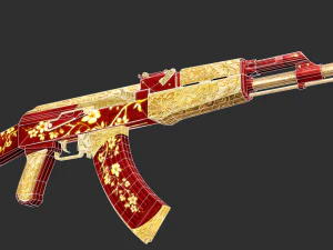Pistola AK47 Feliz Ano Novo Textura Ativo de Jogo Pintado &agrave; M&atilde;o Modelo 3D