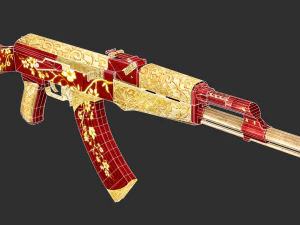 Pistola AK47 Feliz Ano Novo Textura Ativo de Jogo Pintado &agrave; M&atilde;o Modelo 3D