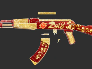 Pistola AK47 Feliz Ano Novo Textura Ativo de Jogo Pintado &agrave; M&atilde;o Modelo 3D