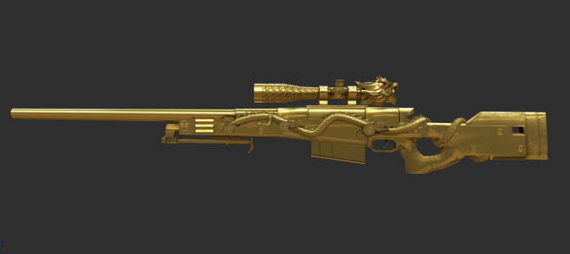 Pistol AWP Ultimate Gold Handpainted Game Asset 3D Model .c4d .max .obj .3ds .fbx .stl .blend 