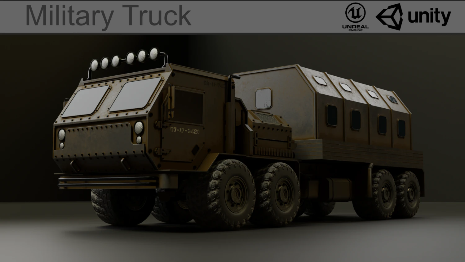 Military Truck A3 - Low Poly Game Asset PBR Low-poly 3D Model .c4d .max .obj .3ds .fbx .stl .blend 