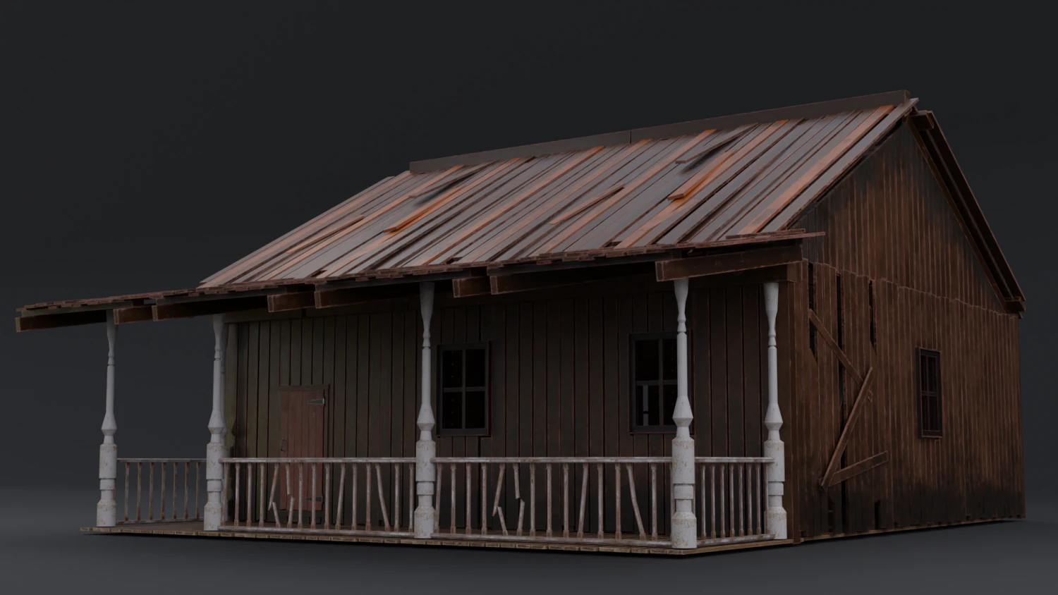 Modular Old House Low Poly PBR Low-poly 3D Model .c4d .max .obj .3ds .fbx .stl .blend 