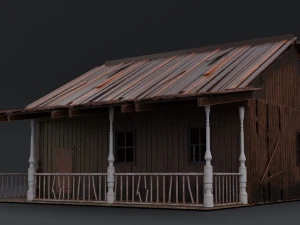 मॉड्यूलर ओल्ड हाउस लो पॉली पीबीआर लो-पॉली 3D मॉडल