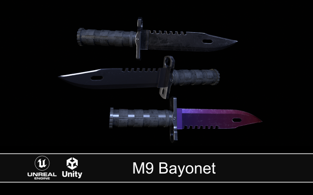 M9 Bayonet 3D LowPoly Model- Gameready Knife Low-poly Model 3D .c4d .max .obj .3ds .fbx .stl .blend 