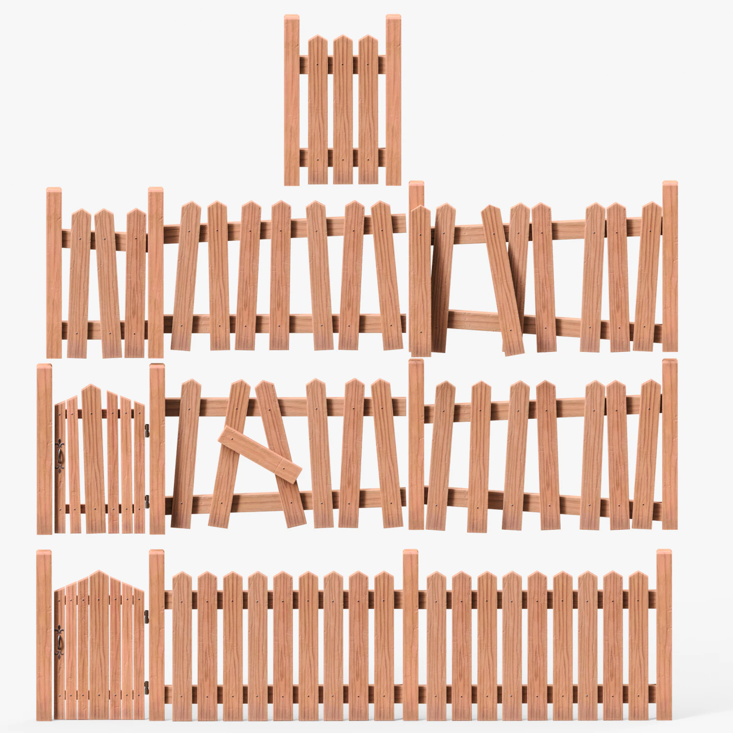 Wooden Fence 3D Model .c4d .max .obj .3ds .fbx .stl .blend