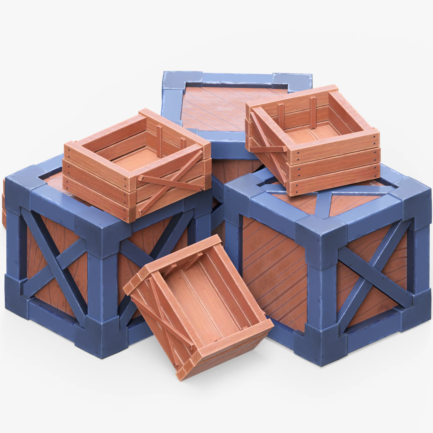 Stylized Wooden Boxes 3D Model .c4d .max .obj .3ds .fbx .stl .blend 