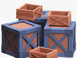 Stylized Wooden Boxes 3D Model