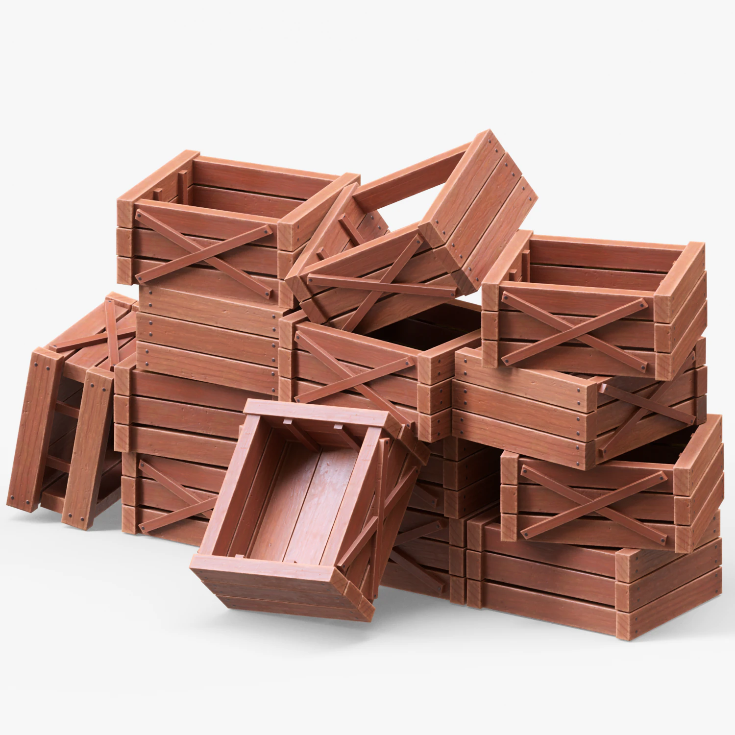 Wooden Boxes 3D Model .c4d .max .obj .3ds .fbx .stl .blend 