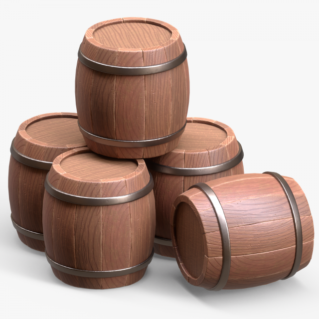 Wooden Barrel 3D Model .c4d .max .obj .3ds .fbx .stl .blend 