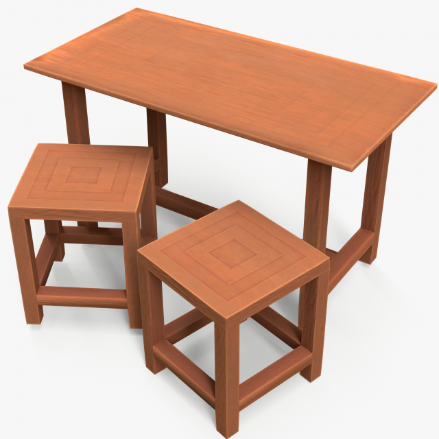 Wood Table And Chair Modelo 3D .c4d .max .obj .3ds .fbx .stl .blend 