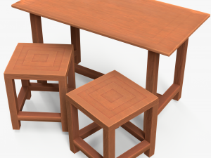 Wood Table And Chair 3D Model