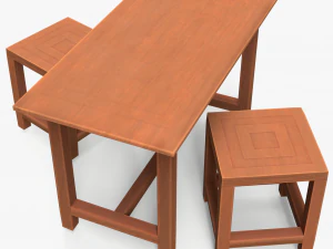 Wood Table And Chair 3D Model