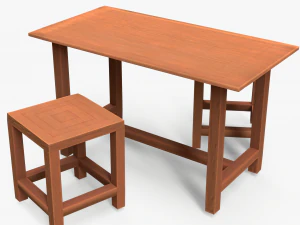 Wood Table And Chair 3D Model