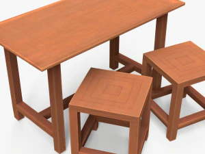 Wood Table And Chair 3D Model